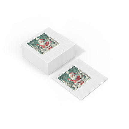 Santa's Joyful Night White Coined Napkins