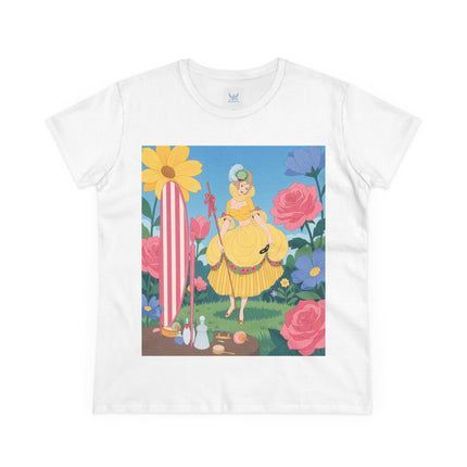🌸🪞 The Lady Of The Flower Garden Mirror Cotton Tee – Art Deco Floral Fantasy