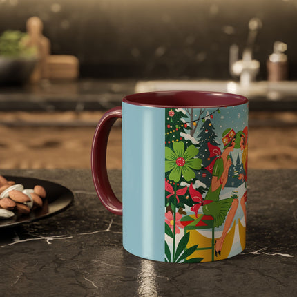 ☕🎄 Christmas Tea In The Snow Garden Colorful Mug – Art Deco Holiday Friendship