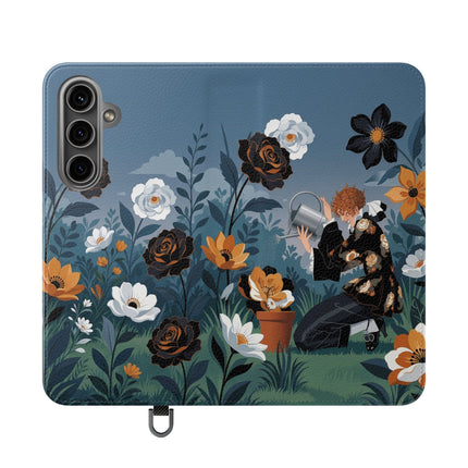 🌹💧 The Midnight Garden Keeper Flip Case – Art Deco Floral Fantasy