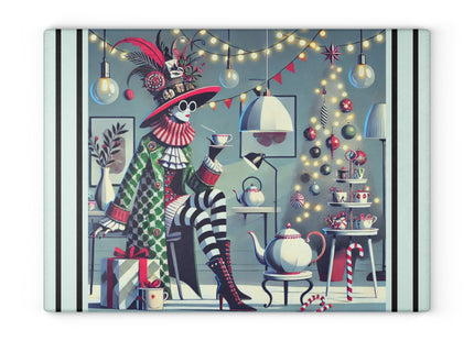 Whimsical Christmas Tea Party Glass Cutting Board