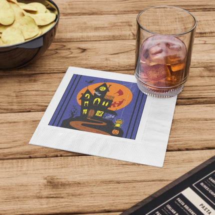 Halloween Night at the Haunted House White Coined Napkins