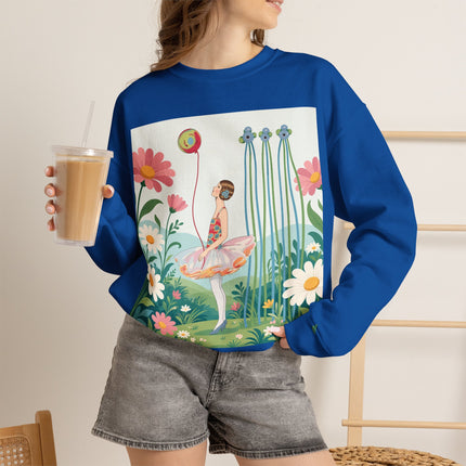🌼🎈 The Garden Balloon Dancer Crewneck Sweatshirt – Art Deco Floral Whimsy