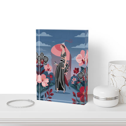 🌸🖤 The Lady Of The Striped Orchid Acrylic Art Block – Art Deco Floral Elegance
