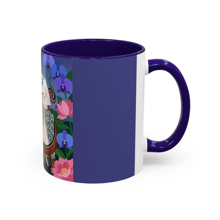 The Lady And The Garden Dragon Colorful Mugs – Art Deco Mythical Botanical Elegance