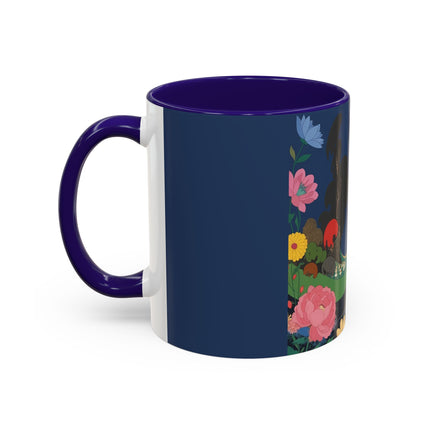 The Lady And The Crimson Moonbird Colorful Mugs – Art Deco Whimsical Garden Elegance
