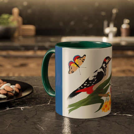 Woodpecker & Tulip Colorful Mugs – Vibrant Spring & Bold Beauty