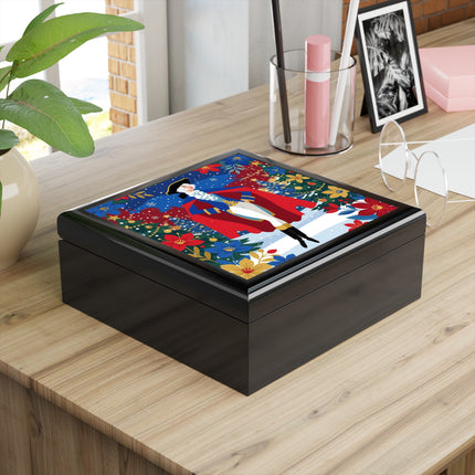 🎭❄️ The Christmas Masquerade Lady Jewelry Box – Art Deco Holiday Fantasy
