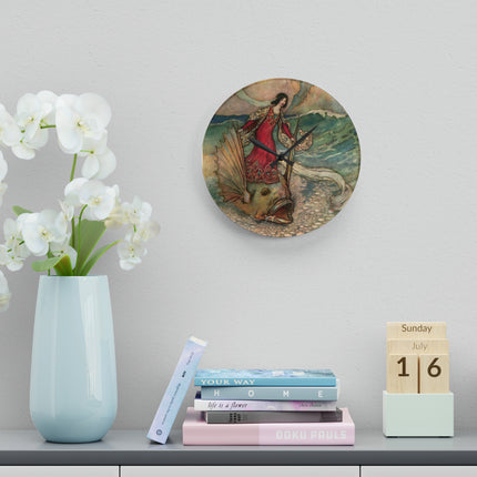 Rita Rides on the Dolphin by Warwick Goble Acrylic Wall Clock, Round & Square