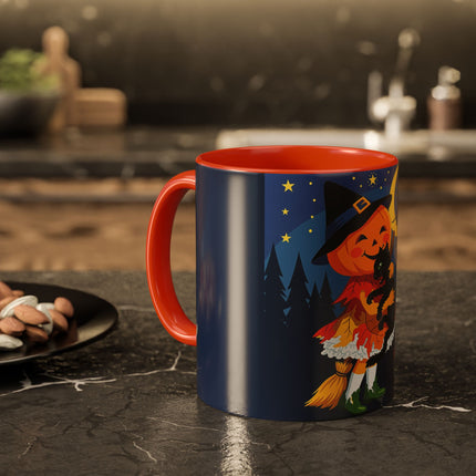 🎃🐈‍⬛ The Little Pumpkin Witch And Her Black Cat Colorful Mug – Whimsical Halloween Charm