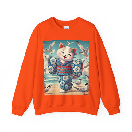 Geisha Kitten by the Seaside Heavy Blend™ Crewneck Sweatshirt