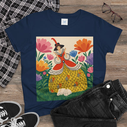 🐇🌼 The Enchanted Rabbit Garden Cotton Tee – Art Deco Floral Whimsy