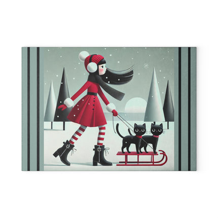 Red Sled & Curious Cats Glass Cutting Board