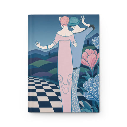 🌸💙 The Enchanted Checkered Garden Hardcover Journal – Art Deco Fashion Whimsy
