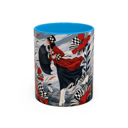 ☔🌹 The Scarlet Checkerboard Rainstorm Colorful Mug – Art Deco Floral Elegance