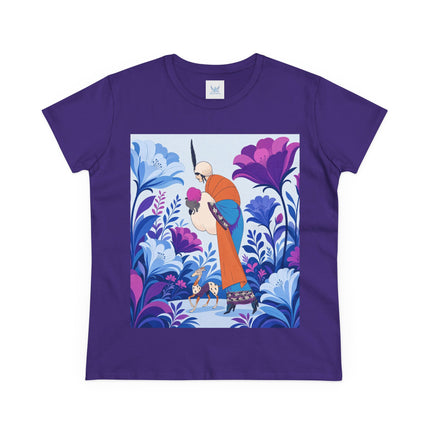 🦌🌺 The Enchanted Garden Companion Cotton Tee – Art Deco Floral Whimsy