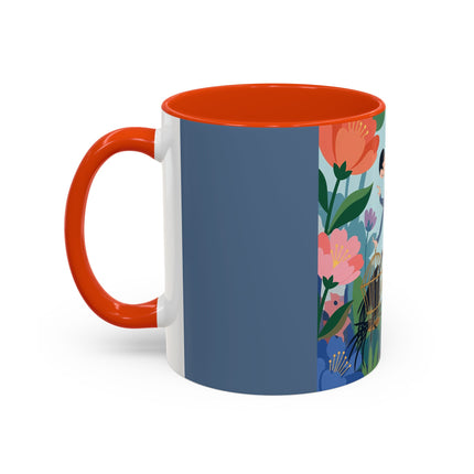 The Lady And The Mysterious Bird Colorful Mugs – Art Deco Botanical Mystery