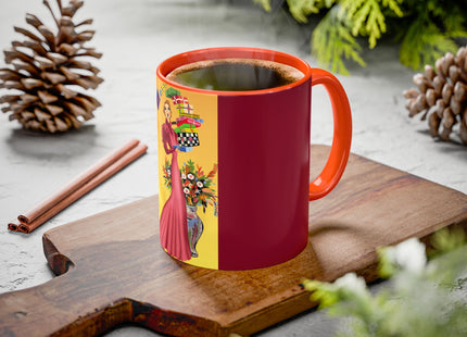 Elegant Holiday Woman with Gifts Colorful Mugs (11oz, 15oz)