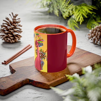 Elegant Holiday Woman with Gifts Colorful Mugs (11oz, 15oz)