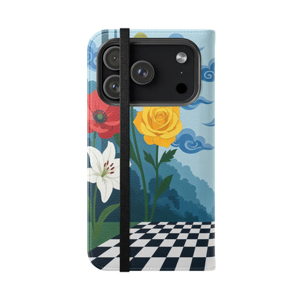 🌺♟️ The Ladies Of The Checkerboard Garden Flip Case – Art Deco Floral Fantasy