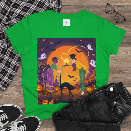 🎃🕯️ The Midnight Halloween Greeting Cotton Tee – Vintage Halloween Charm