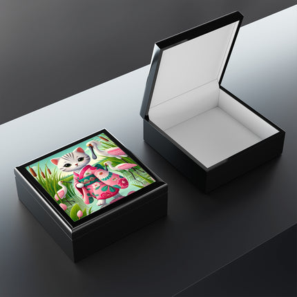 Geisha Kitten Strolls Among the Spoonbills Jewelry Box