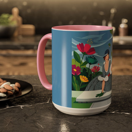 The Lady Of The Secret Garden Colorful Mugs – Art Deco Botanical Elegance