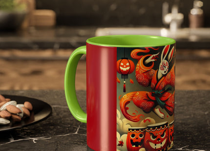Jack-O’-Lantern Drums & The Kabuki Rabbit Colorful Mugs (11oz, 15oz)
