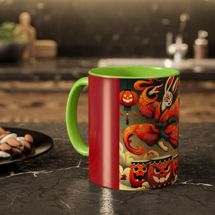 Jack-O’-Lantern Drums & The Kabuki Rabbit Colorful Mugs (11oz, 15oz)