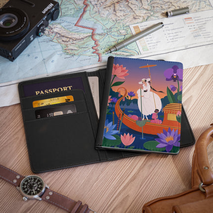 🪷🛶 The Lady Of The Lotus Lake Passport Cover – Art Deco Garden Voyage