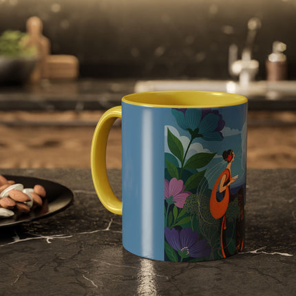 The Lady And The Sea Breeze Colorful Mugs – Art Deco Coastal Serenity