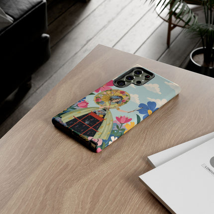 🌸🪞 The Floral Parasol Reflection Phone Case – Art Deco Garden Fantasy
