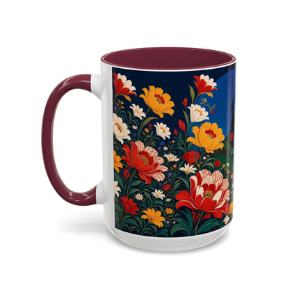 🌺🐦 The Enchanted Birdcage Garden Colorful Mug – Art Deco Floral Fantasy