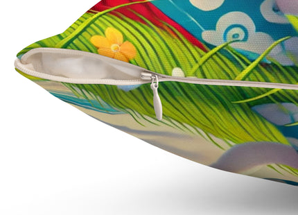 Geisha Kitten and the Dragon Kite Spun Polyester Square Pillow