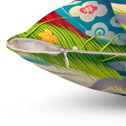 Geisha Kitten and the Dragon Kite Spun Polyester Square Pillow