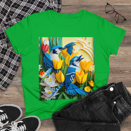 Blue Jays in a Spring Garden Women's Midweight Cotton Tee