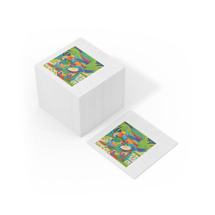 Colorful Macaws White Coined Napkins
