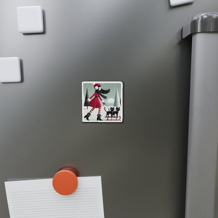Red Sled & Curious Cats Die-Cut Magnets (5 Sizes)