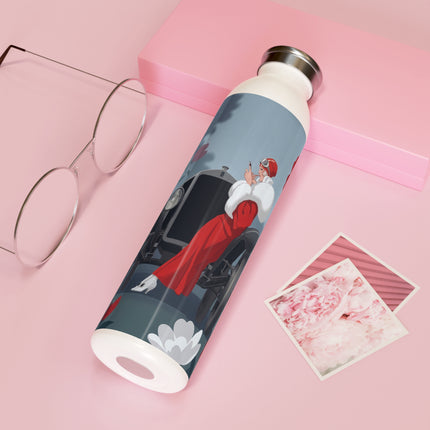 🚗🌺 The Lady Of The Grand Touring Car Slim Water Bottle – Art Deco Motoring Elegance