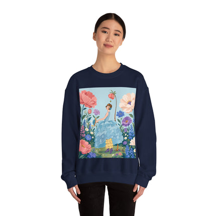 🌸🩵 The Blue Ruffle Garden Crewneck Sweatshirt – Art Deco Floral Whimsy
