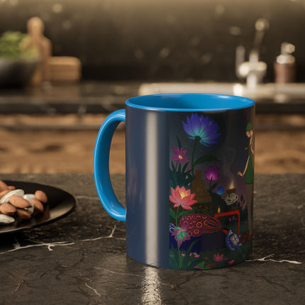 Moonlit Incense Ceremony Colorful Mugs – Art Deco Meditation Garden