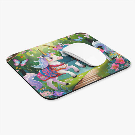 Baby Unicorns and Fluttering Butterflies Mouse Pad, Rectangle