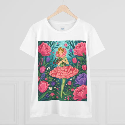 🌹🩰 The Rose Garden Dancer Cotton Tee – Art Deco Floral Whimsy