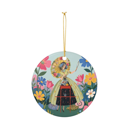 🌸🪞 The Floral Parasol Reflection Ceramic Ornament – Art Deco Garden Fantasy