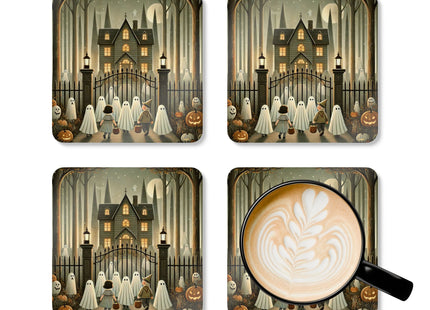 Ghostly Welcome – A Halloween Night Corkwood Coaster Set
