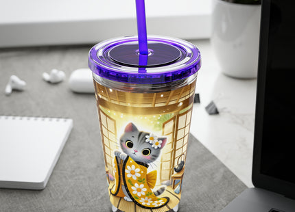 Playful Kitten in the Tea Room Sunsplash Tumbler with Straw, 16oz