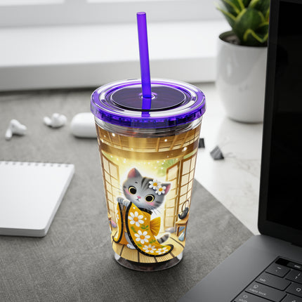 Playful Kitten in the Tea Room Sunsplash Tumbler with Straw, 16oz