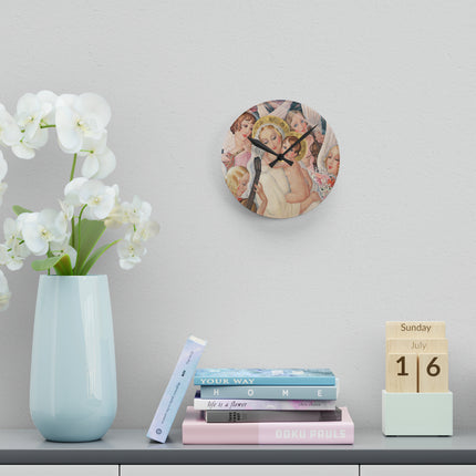 Madonna with Child Surrounded by Musical Angels Acrylic Wall Clock, Round and Square