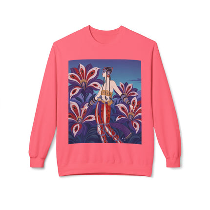🎭🌺 The Enchanted Peacock Blossom Dancer Midweight Crewneck Sweatshirt – Art Deco Floral Fantasy