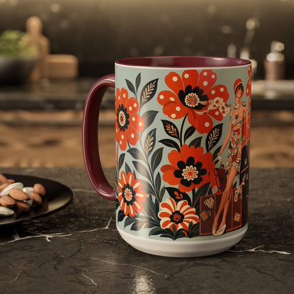 🧳🌼 The Grand Floral Voyage Colorful Mug – Art Deco Travel Elegance